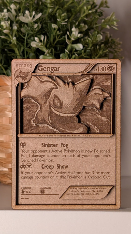Gengar | Wooden Pokémon Card - Handcrafted Collectible Keepsake