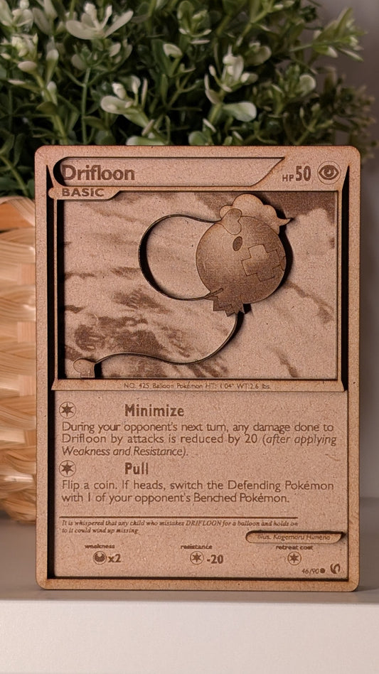 Drifloon | Wooden Pokémon Card - Handcrafted Collectible Keepsake